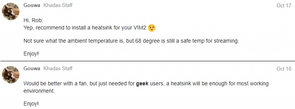 About Heating Khadas VIM2